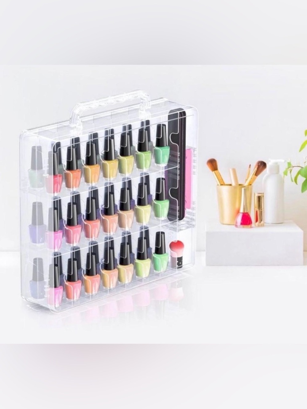48 Bottle Nail Polish Organizer Case Clear Double-Sided Storage